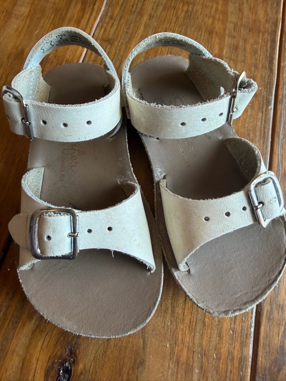 Sun San Surfer Kids White Leather Two-Strap Buckle Sandals